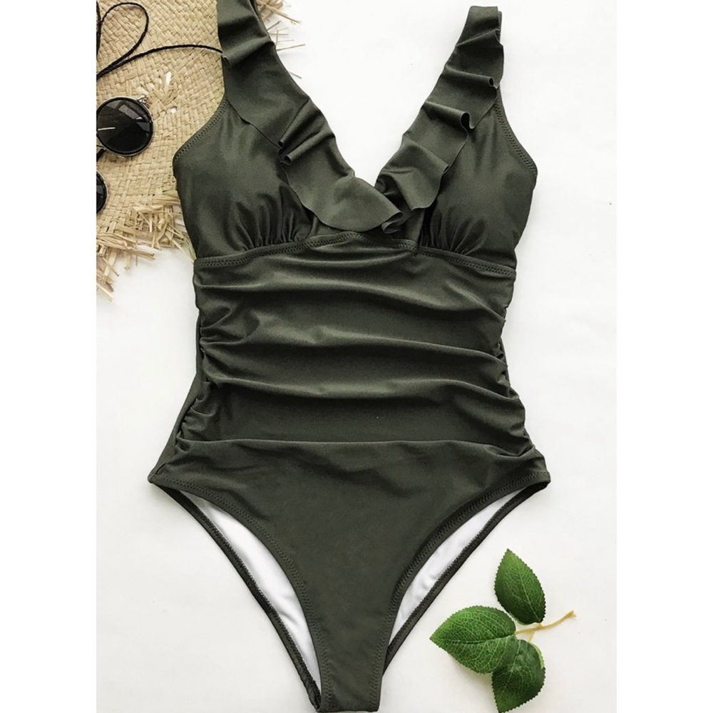 NWT Cupshe Ruffle One Piece | Olive Green | Small